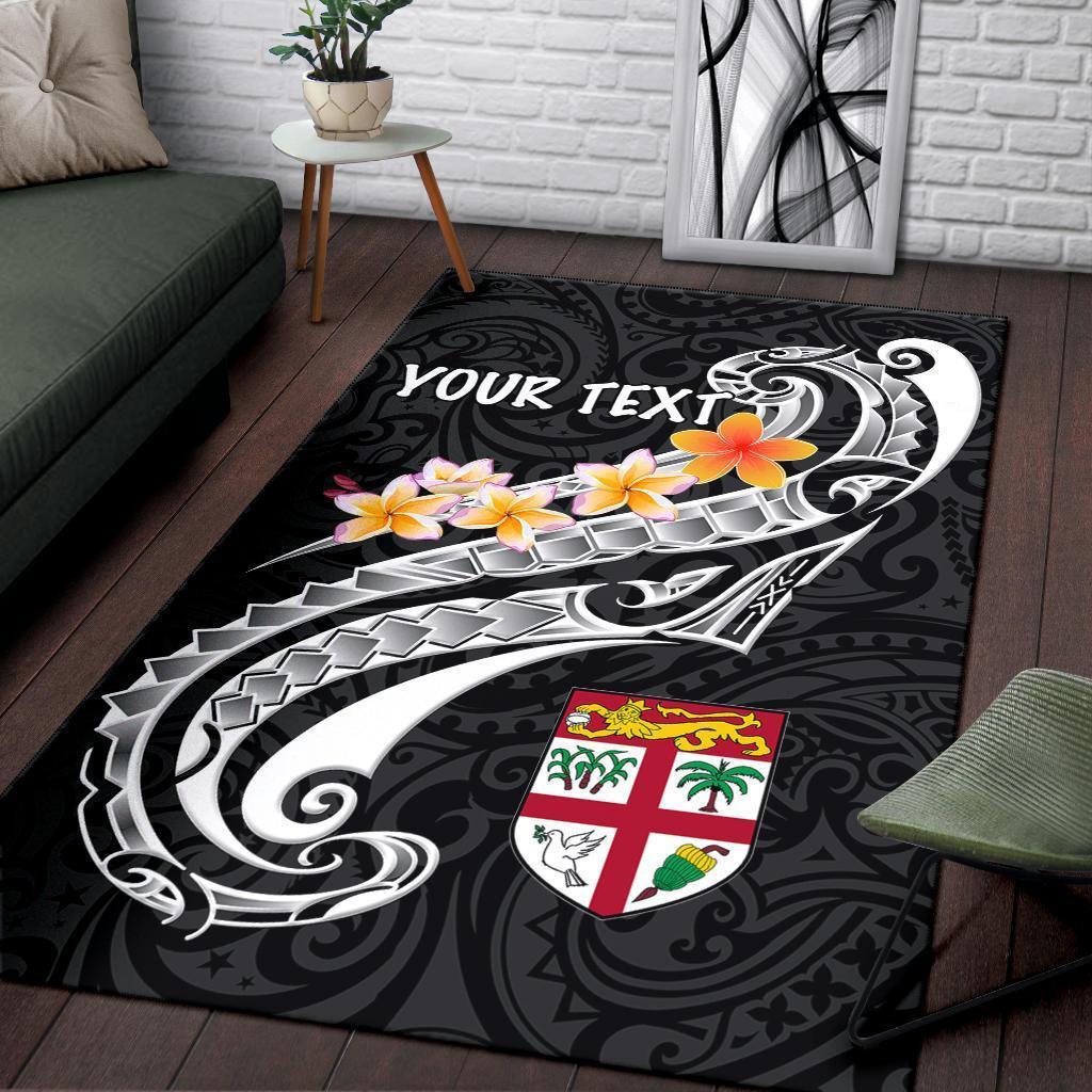 Fiji Custom Personalised Area Rug - Fiji Seal Polynesian Patterns Plumeria (Black) - Vibe Hoodie Shop