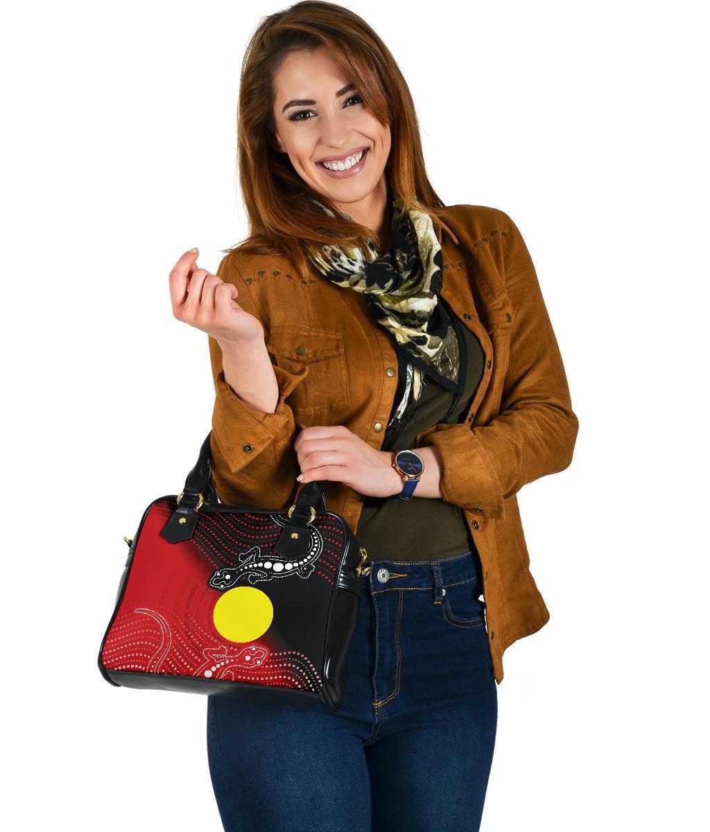 Aboriginal Shoulder Handbag - Two Indigenous Lizard - Vibe Hoodie Shop