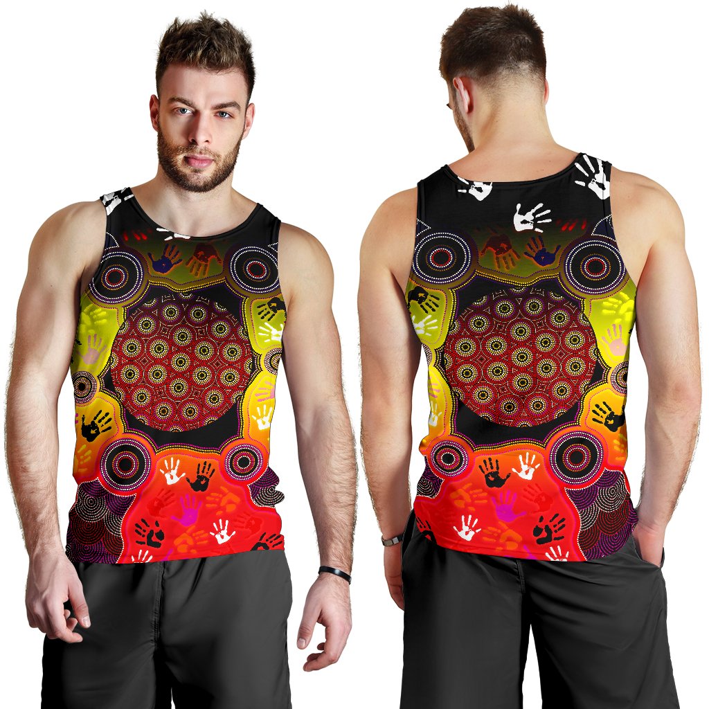 Aboriginal Men's Tank Top, Indigenous Circle Dot Painting Hand Art - Vibe Hoodie Shop