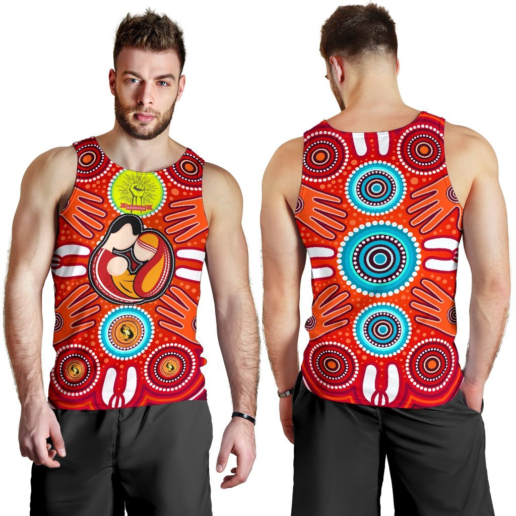 Men's Tank Top - Aboriginal Family With Dot Painting art - Vibe Hoodie Shop