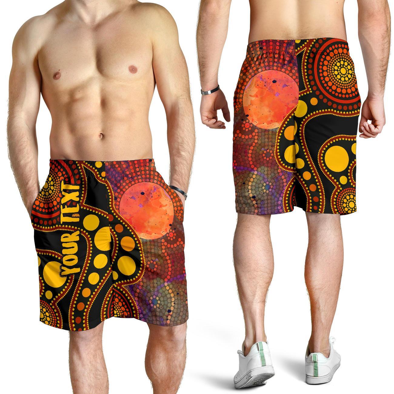 Custom Text Aboriginal Men's Shorts - Australia Indigenous Flag Circle Dot Painting Art (Golden) - Vibe Hoodie Shop