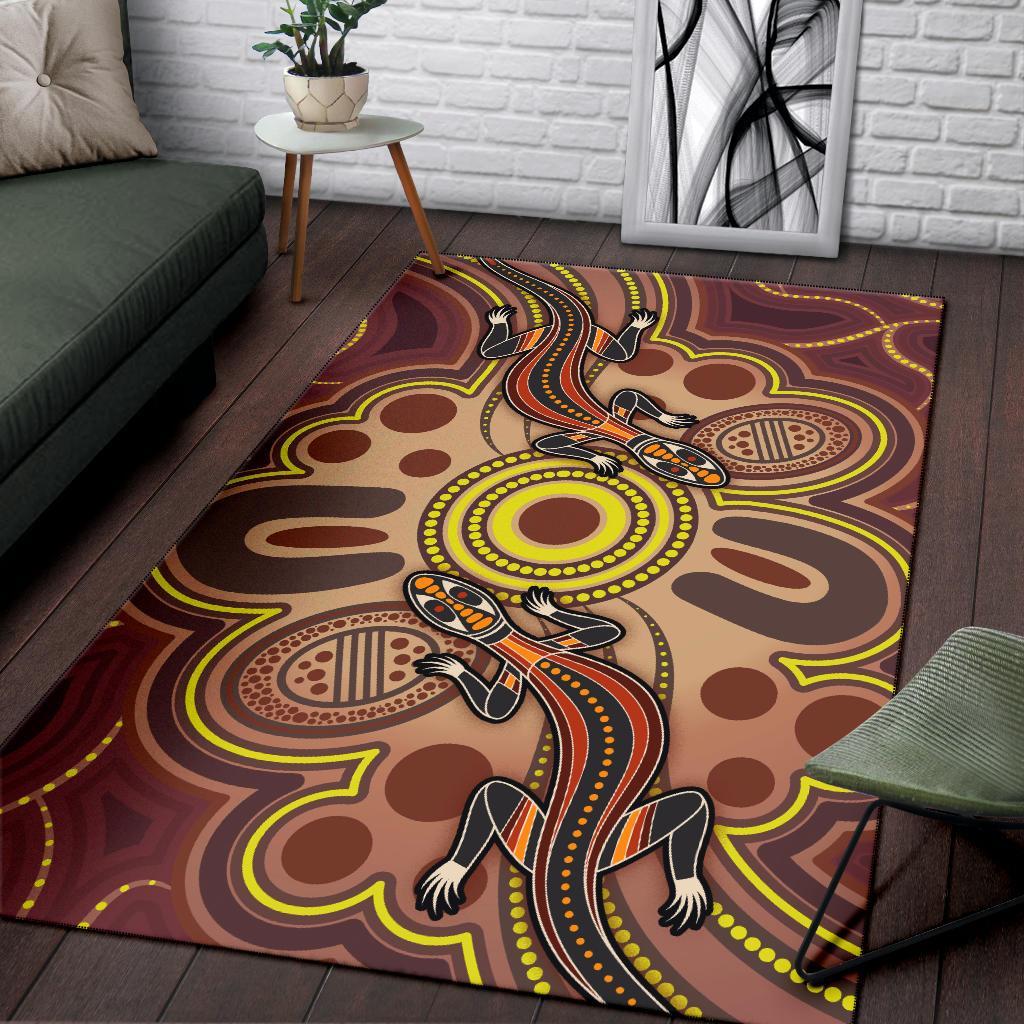 Aboriginal Area Rug, Indigenous Lizard Dot Painting Art - Vibe Hoodie Shop