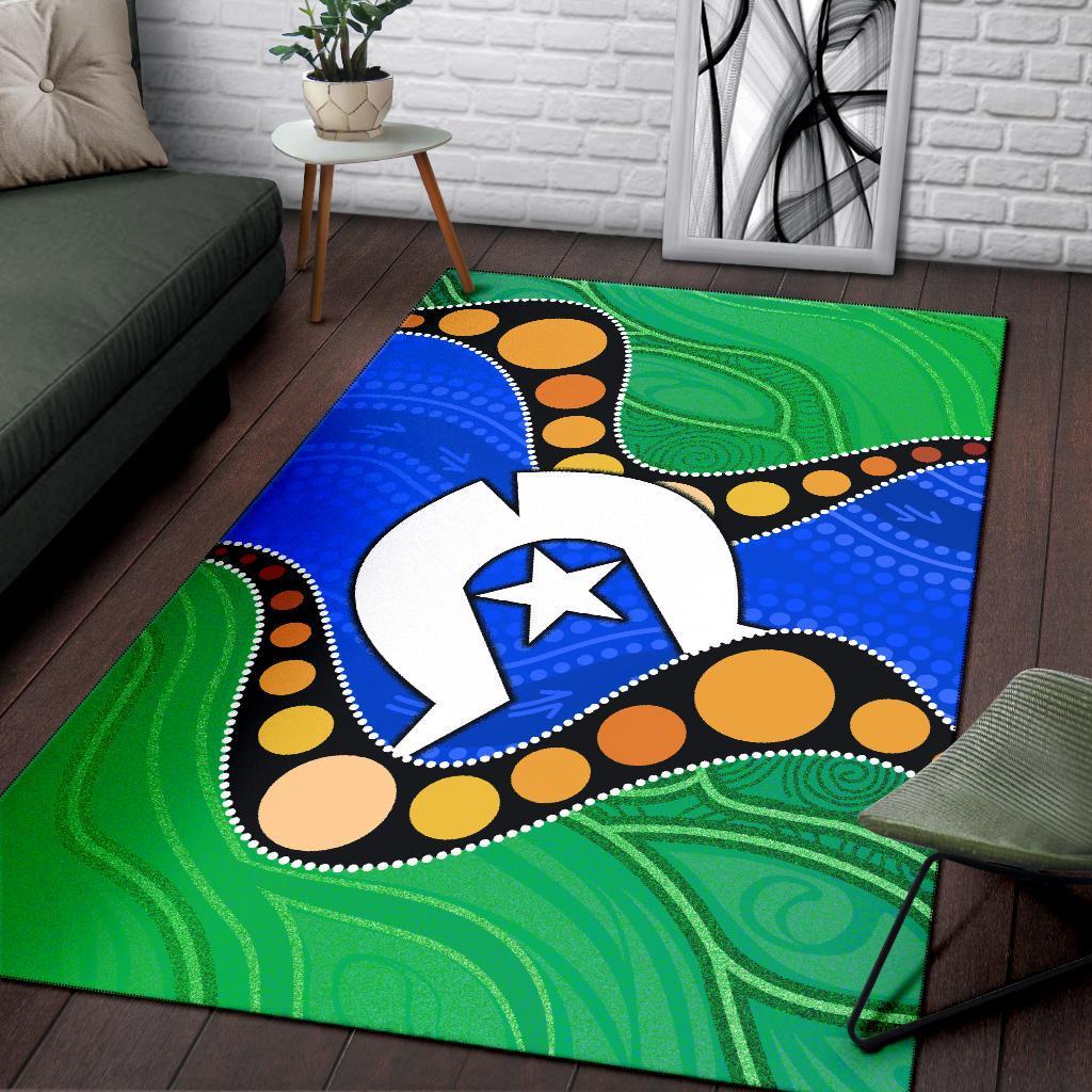 Torres Strait Islands Area rug - Flag with Aboriginal Patterns - Vibe Hoodie Shop