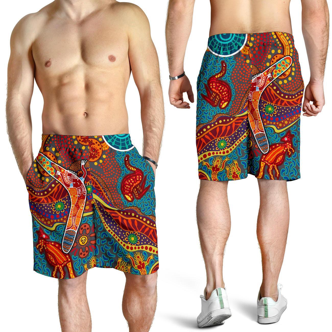 Aboriginal Men's Shorts - Indigenous Boomerang - Vibe Hoodie Shop