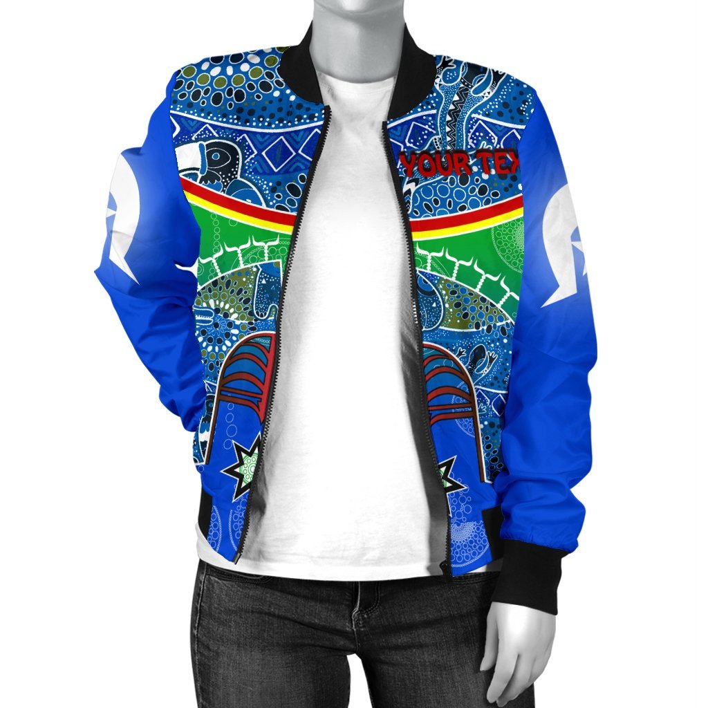 Personalised Women's Bomber Jacket - Torres Strait Symbol With Aboriginal Patterns - Vibe Hoodie Shop