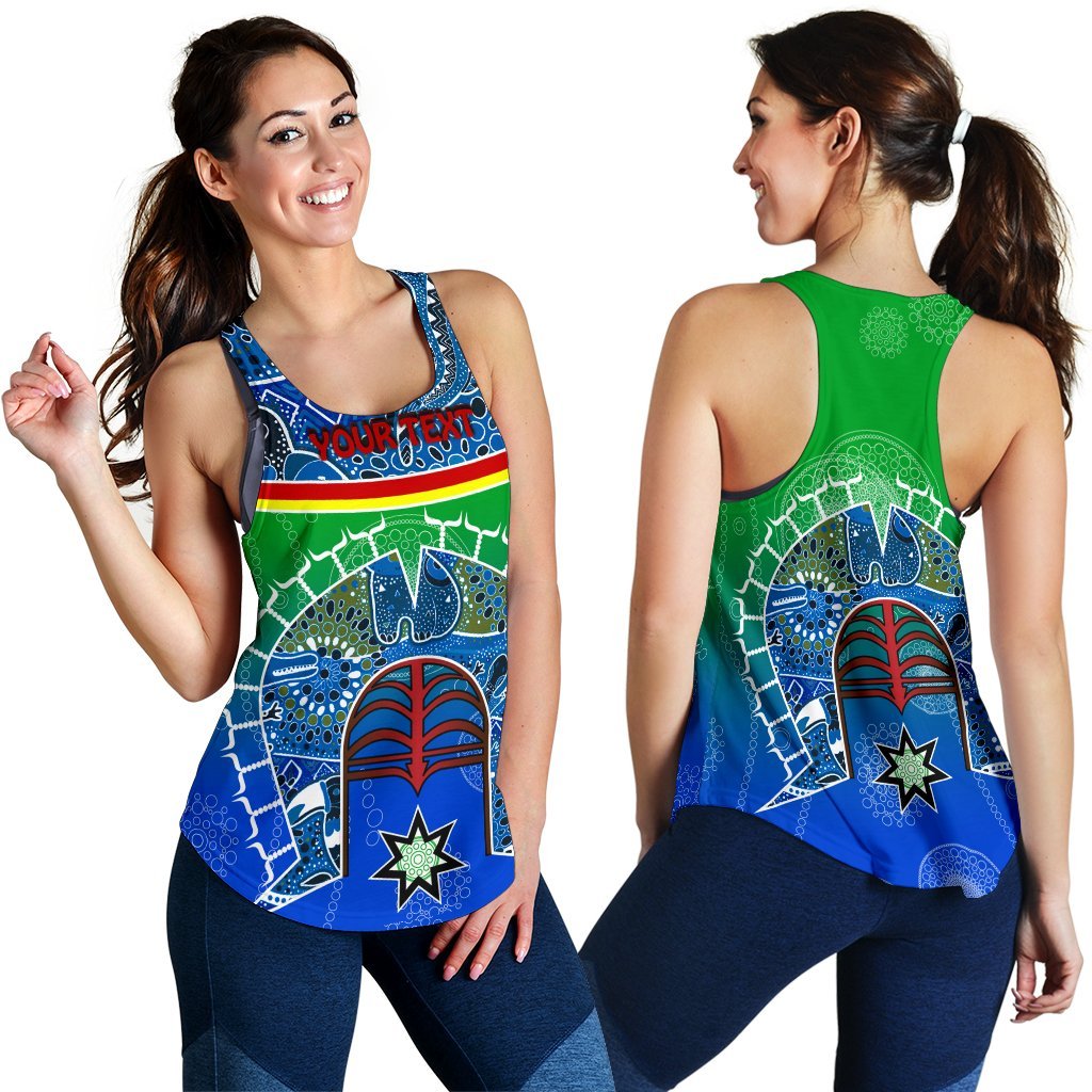 Personalised Women's Racerback Tank - Torres Strait Symbol With Aboriginal Patterns - Vibe Hoodie Shop