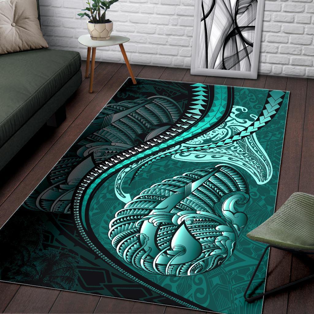 Fish Hook Area Rug Manta Polynesian Turquoise - Vibe Hoodie Shop