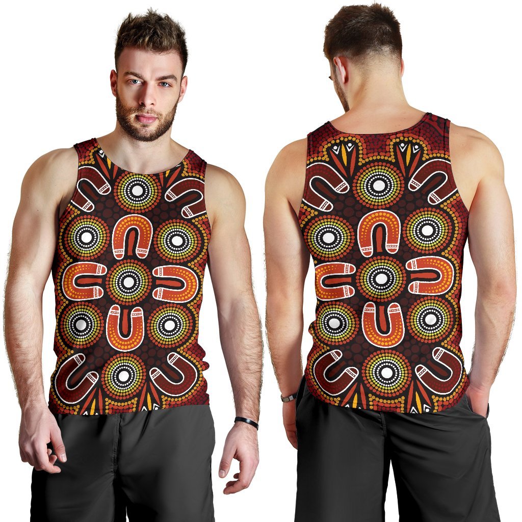 ABoriginal Men's Tank Top - Aboriginal Dot Painting Flowers Style - Vibe Hoodie Shop