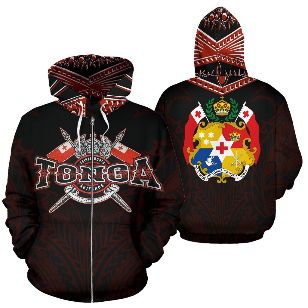 Tonga All Over Zip - Up Hoodie Red - Vibe Hoodie Shop