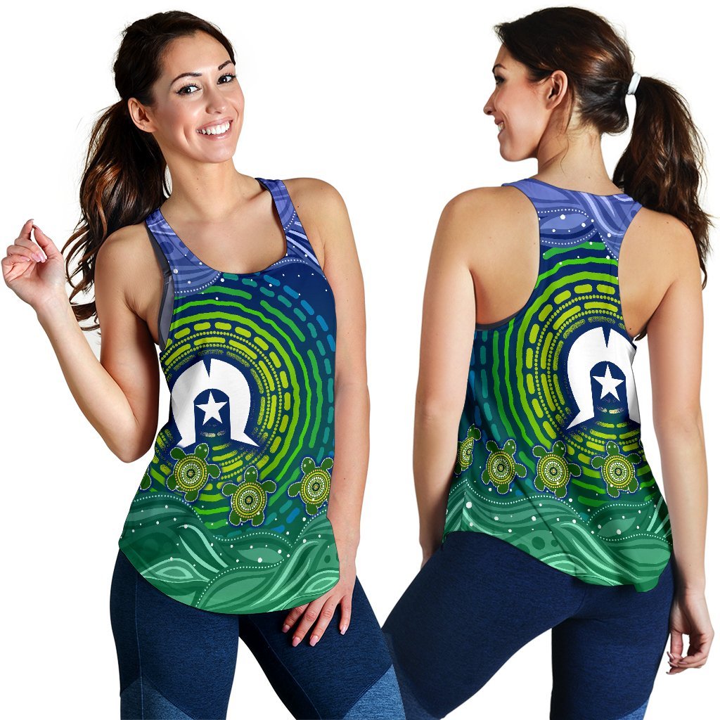 Torres Strait Islanders Women's Racerback Tank - Aboriginal Turtle - Vibe Hoodie Shop