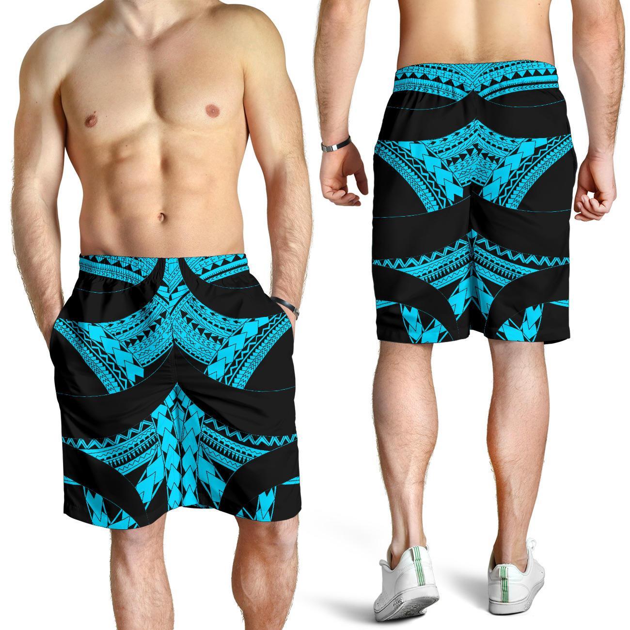 Samoan Tattoo All Over Print Men's Shorts Blue - Vibe Hoodie Shop