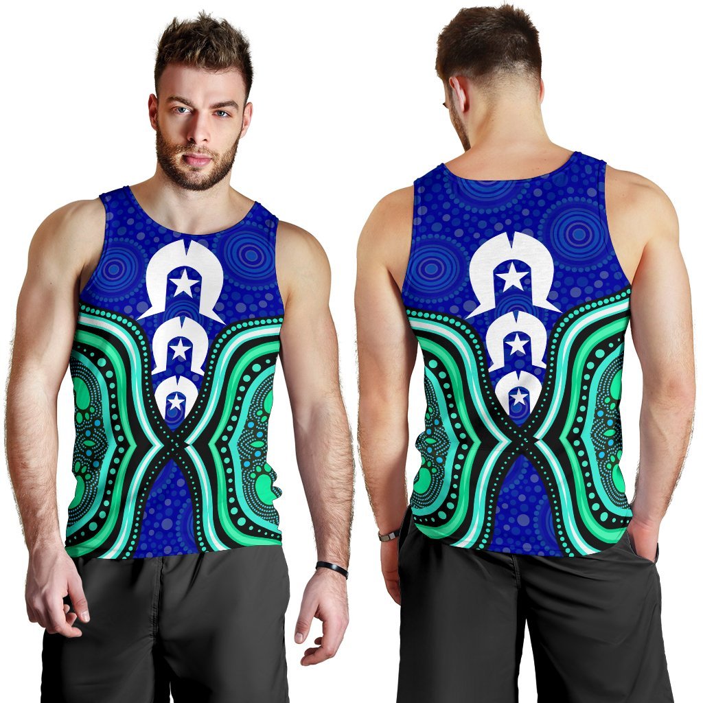 Torres Strait Men's Tank Top - Torres Strait Symbol And Aboriginal Patterns - Vibe Hoodie Shop