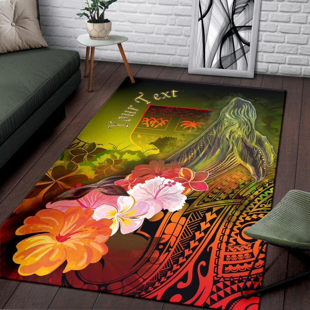 Fiji Custom Personalised Area Rug - Humpback Whale with Tropical Flowers (Yellow) - Vibe Hoodie Shop