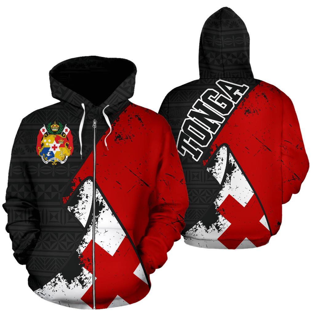 Tonga Special Grunge Flag Zip - Up Hoodie - Vibe Hoodie Shop