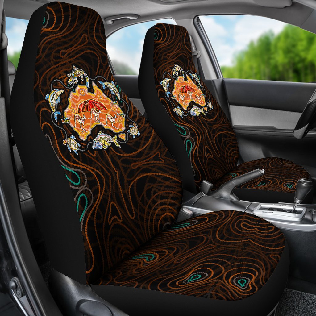 Australia Map Aboriginal Animals Urulu Seat Covers - Vibe Hoodie Shop
