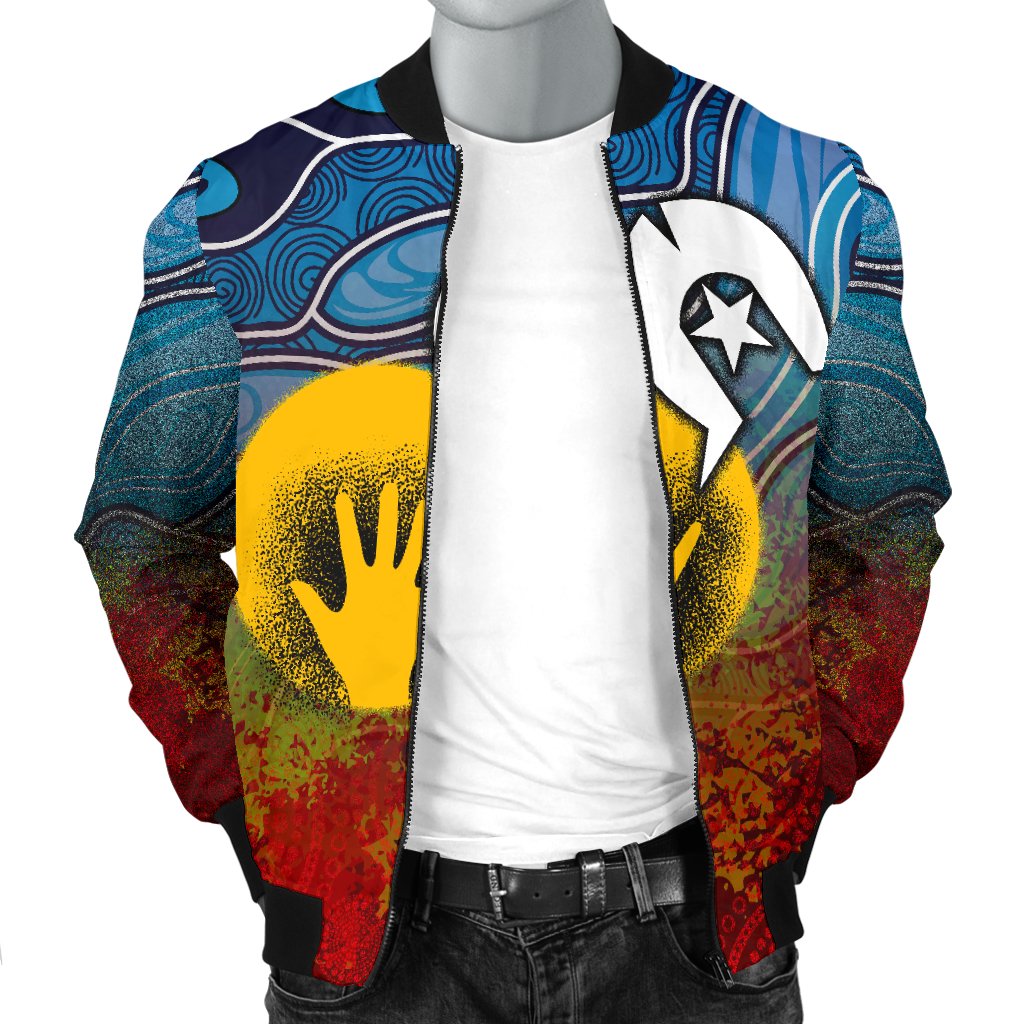 Aboriginal Men's Bomber Jacket - Aboriginal and Torres Strait Islanders Flag - Vibe Hoodie Shop