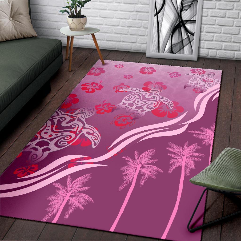 Pink Turtle Hibiscus Area Rug - Vibe Hoodie Shop