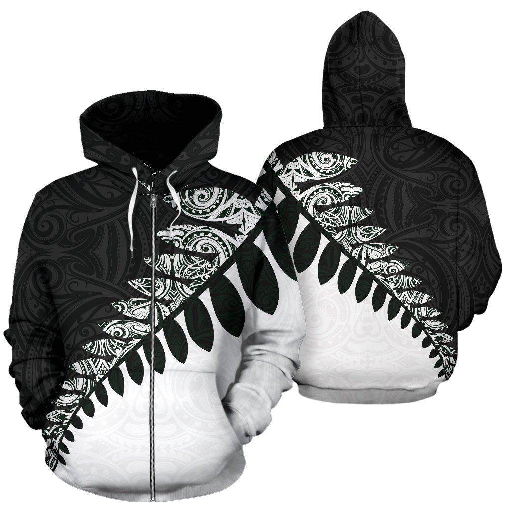 New Zealand Zip Up Hoodie, Maori Silver Fern Zipper Hoodie - Vibe Hoodie Shop