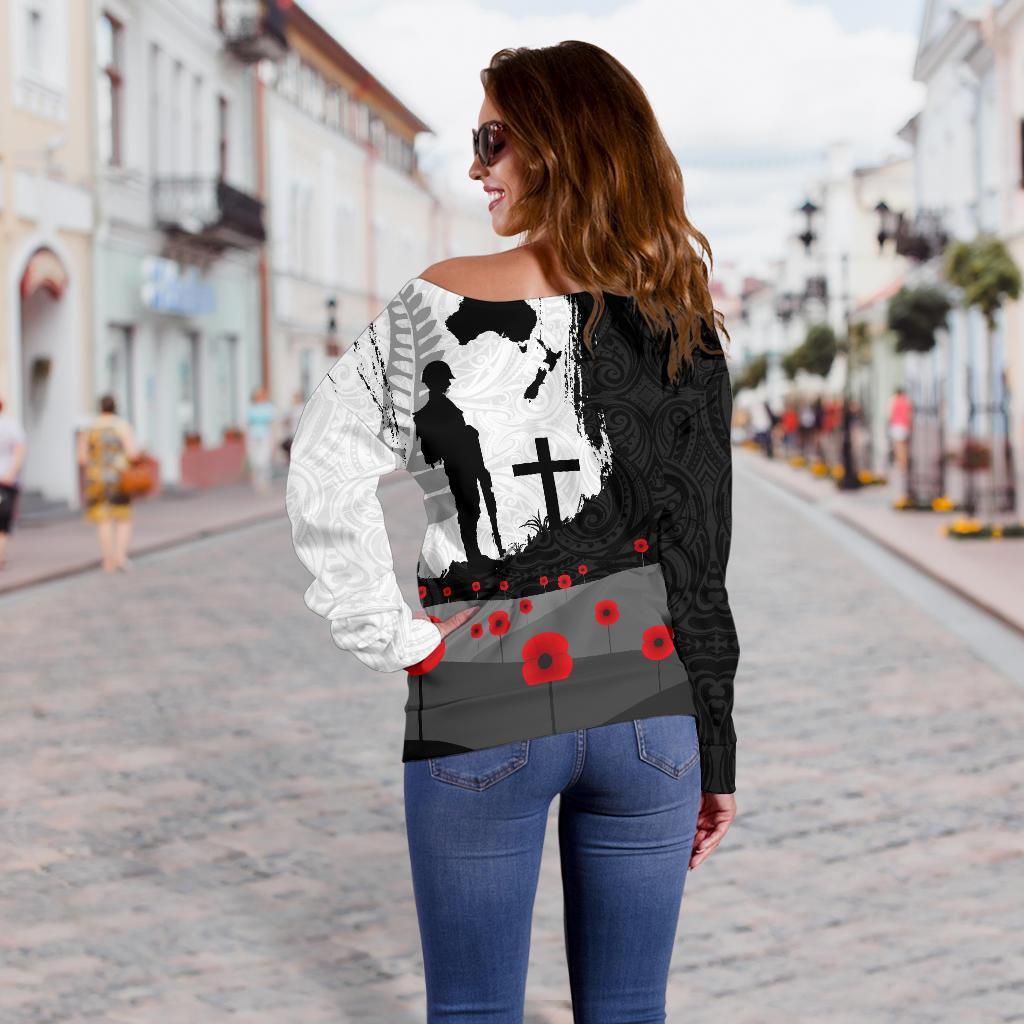 ANZAC Day Off Shoulder Sweater, New Zealand Australia Lest We Forget - Vibe Hoodie Shop