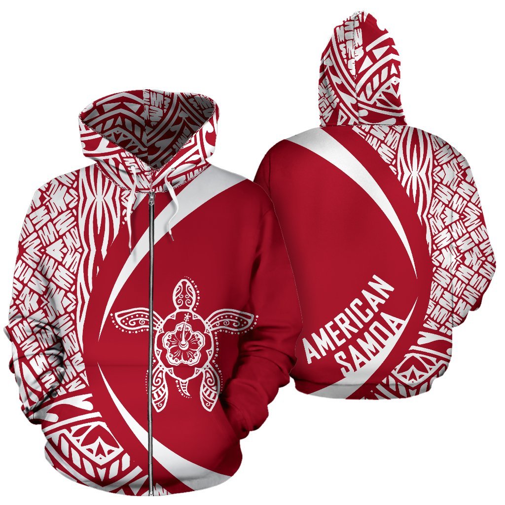 American Samoa Turtle Polynesian Zip Up Hoodie - Circle Style 04 - Vibe Hoodie Shop