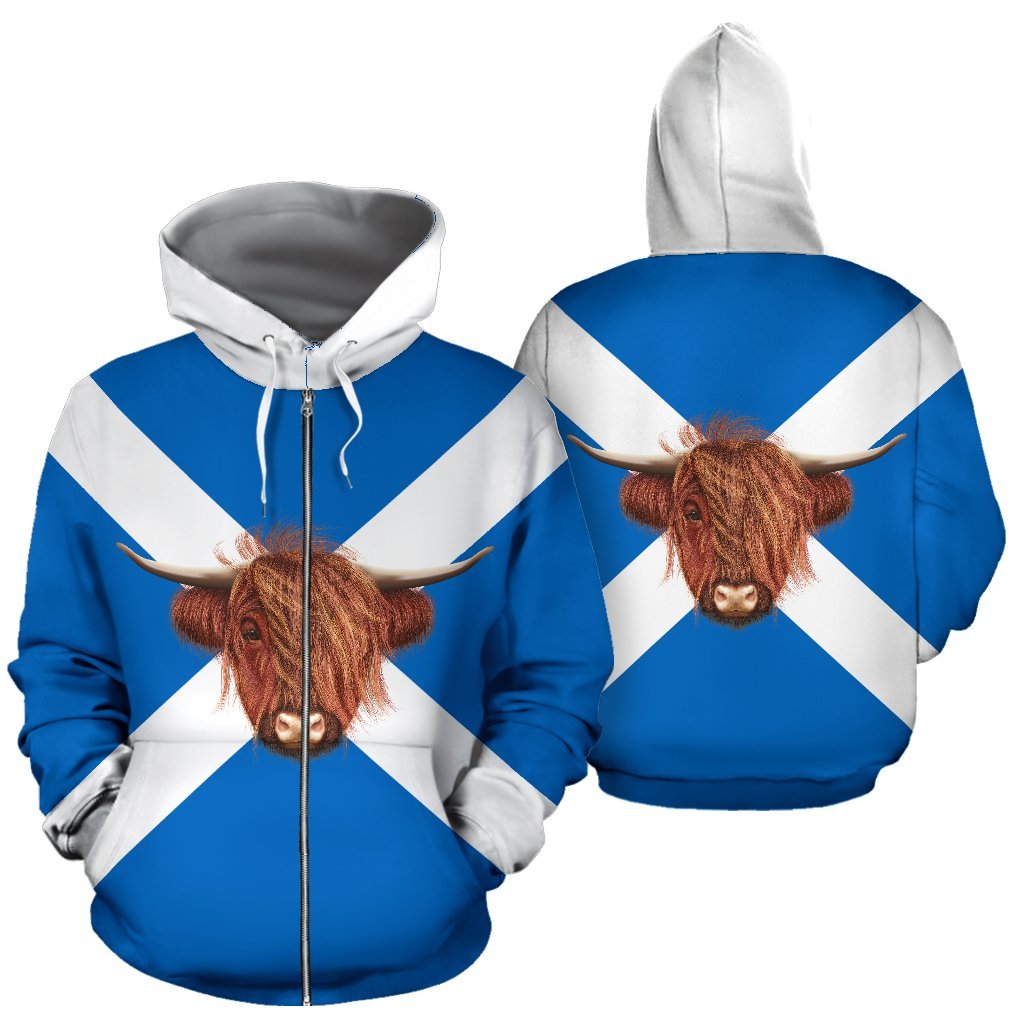 Scotland - Highland Cow Zipper Hoodie - Vibe Hoodie Shop