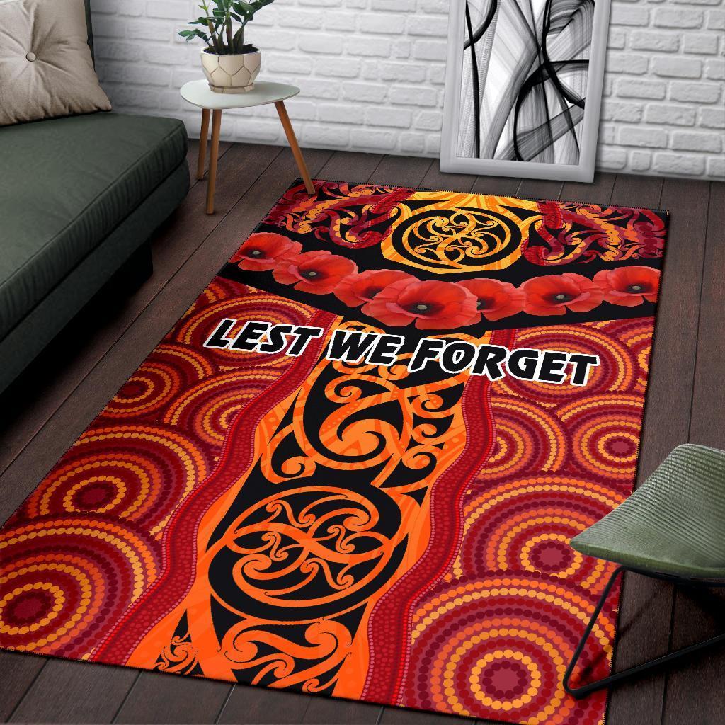 ANZAC Lest We Forget Poppy Area Rug New Zealand Maori Silver Fern - Australia Aboriginal - Vibe Hoodie Shop