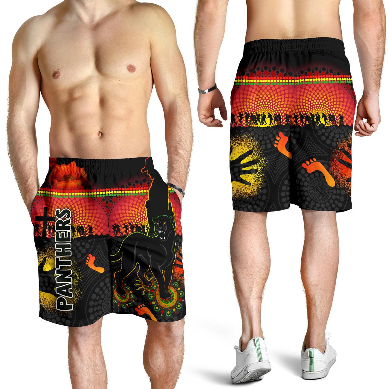 Penrith Men Shorts Indigenous Panthers ANZAC Day Lest We Forget - Vibe Hoodie Shop