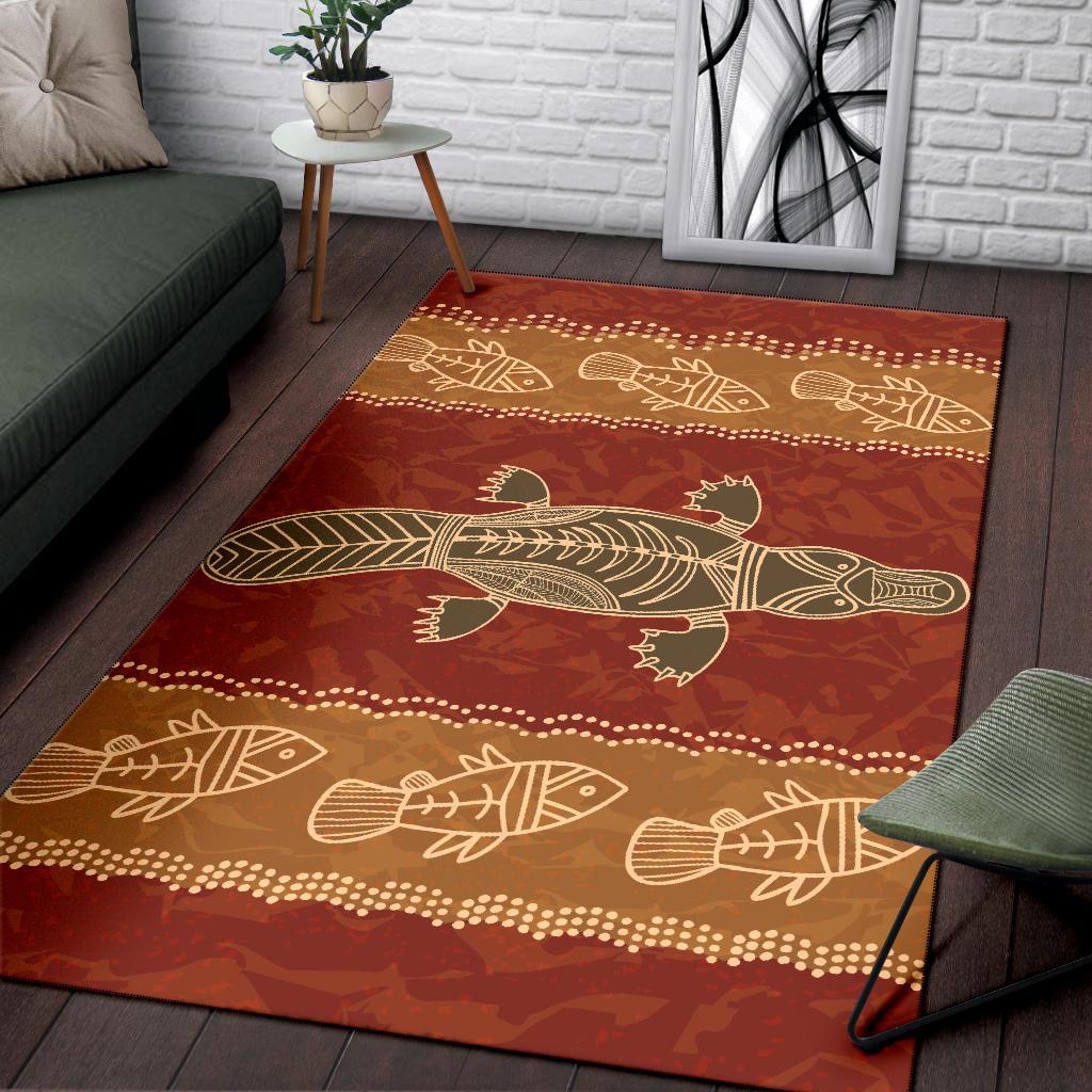 Area Rug - Aboriginal Dot Art Painting With Platypus And Fish - Vibe Hoodie Shop