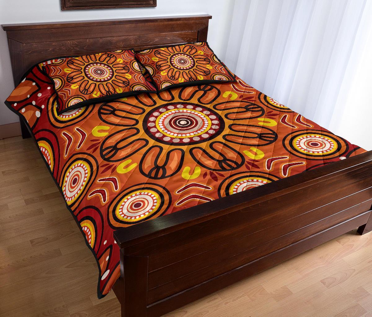 Aboriginal Quilt Bed Set - Circle Flowers Patterns VER01 - Vibe Hoodie Shop