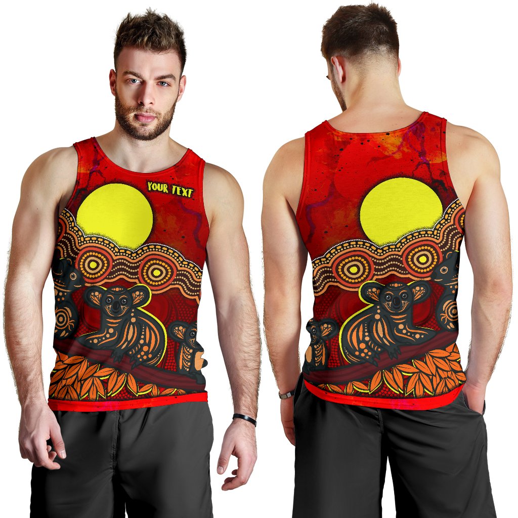 Custom Text Aboriginal Men's Tank Top - Australian Indigenous Koala - Vibe Hoodie Shop