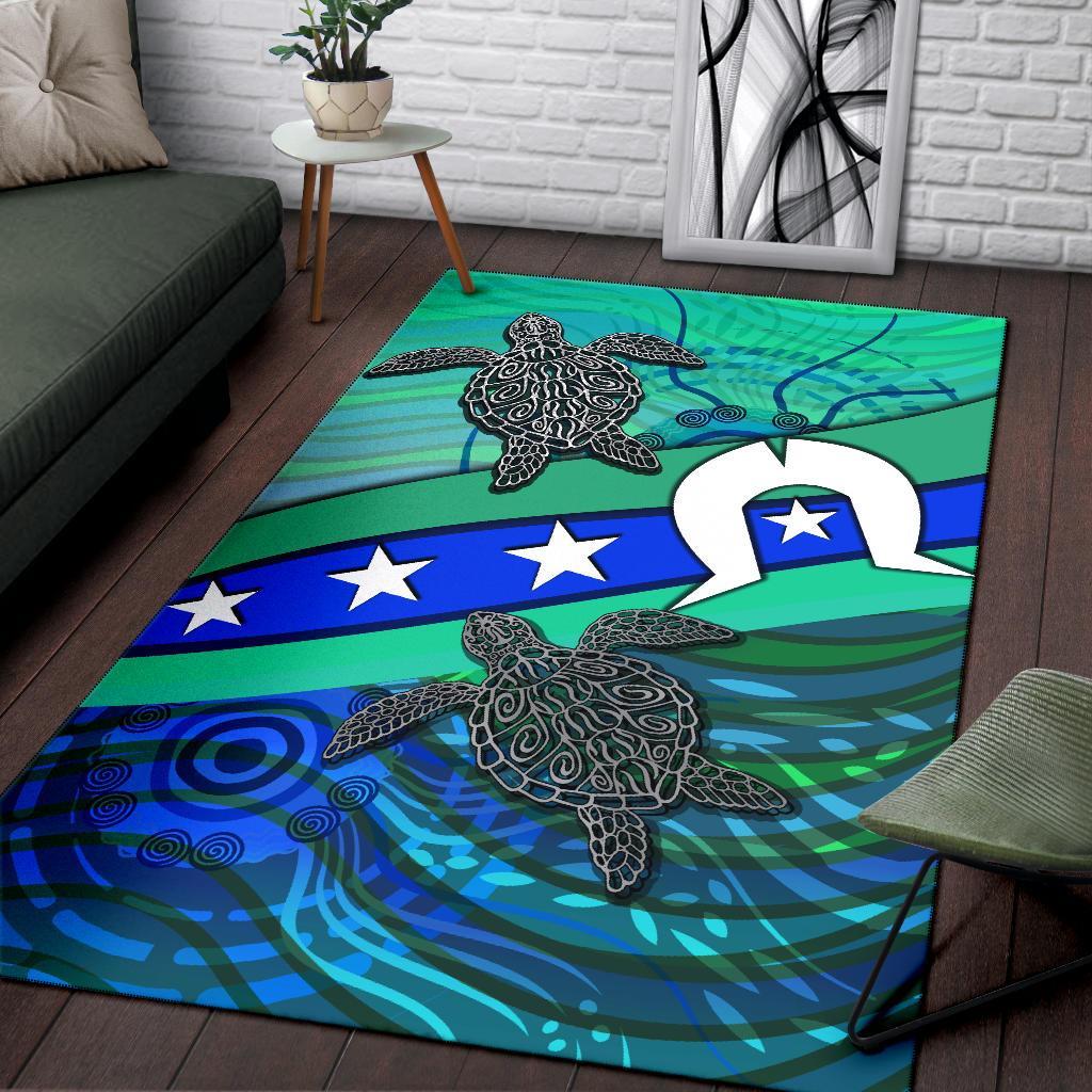 Area Rug - Torres Strait Flag And Turtle - Vibe Hoodie Shop