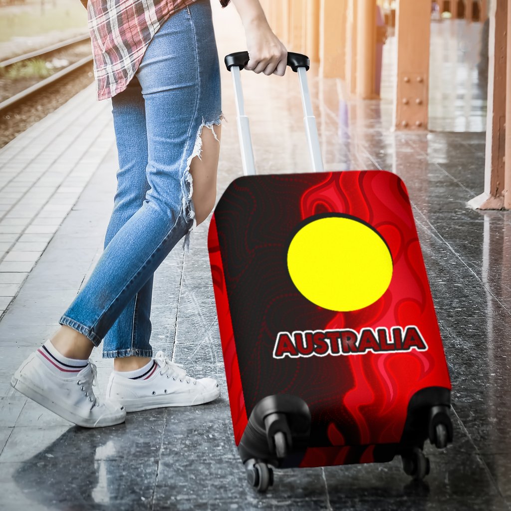 Luggage Cover - Aboriginal Patterns Sun Australia Flame - Vibe Hoodie Shop