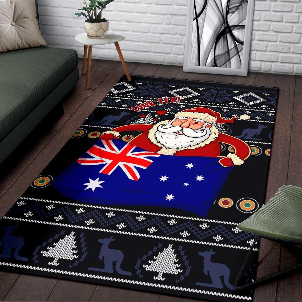 Christmas Personalised Area Rug - Australia Santa Claus Hold The Flag (Black) - Vibe Hoodie Shop