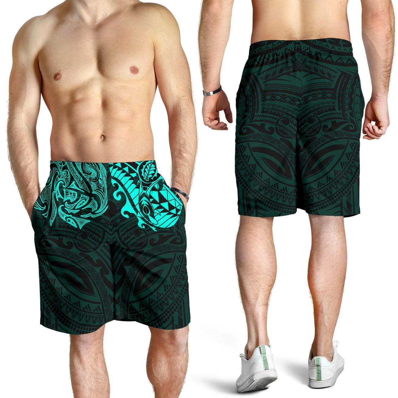 New Zealand All Over Print Men's Shorts, Maori Polynesian Tattoo Turquoise - Vibe Hoodie Shop