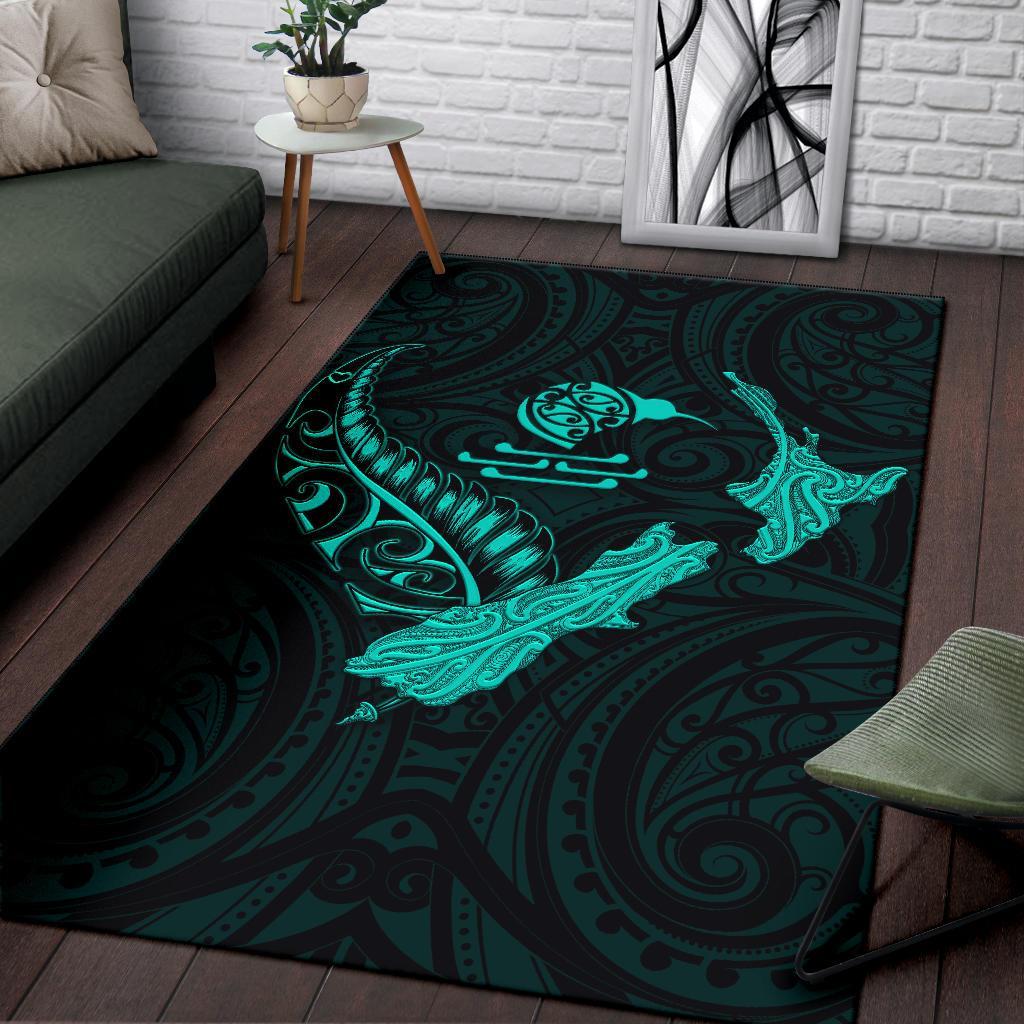 New Zealand Heart Area Rug - Map Kiwi Mix Silver Fern Turquoise - Vibe Hoodie Shop