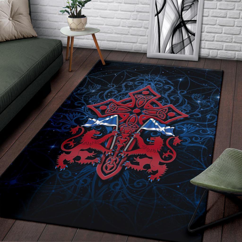 Scotland Celtic Area Rug - Lion Rampant With Celtic Tree and Cross - Vibe Hoodie Shop