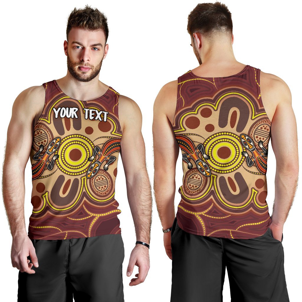 Custom Aboriginal Men's Tank Top, Indigenous Lizard Dot Painting Art - Vibe Hoodie Shop