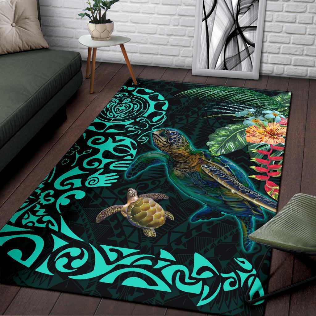 Tiki Polynesian Area Rug Turtle Hibiscus - Vibe Hoodie Shop