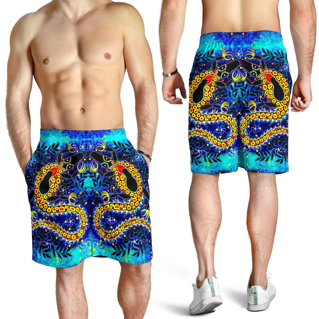 Aboriginal Men's Shorts - Indigenous Crocodile - Vibe Hoodie Shop