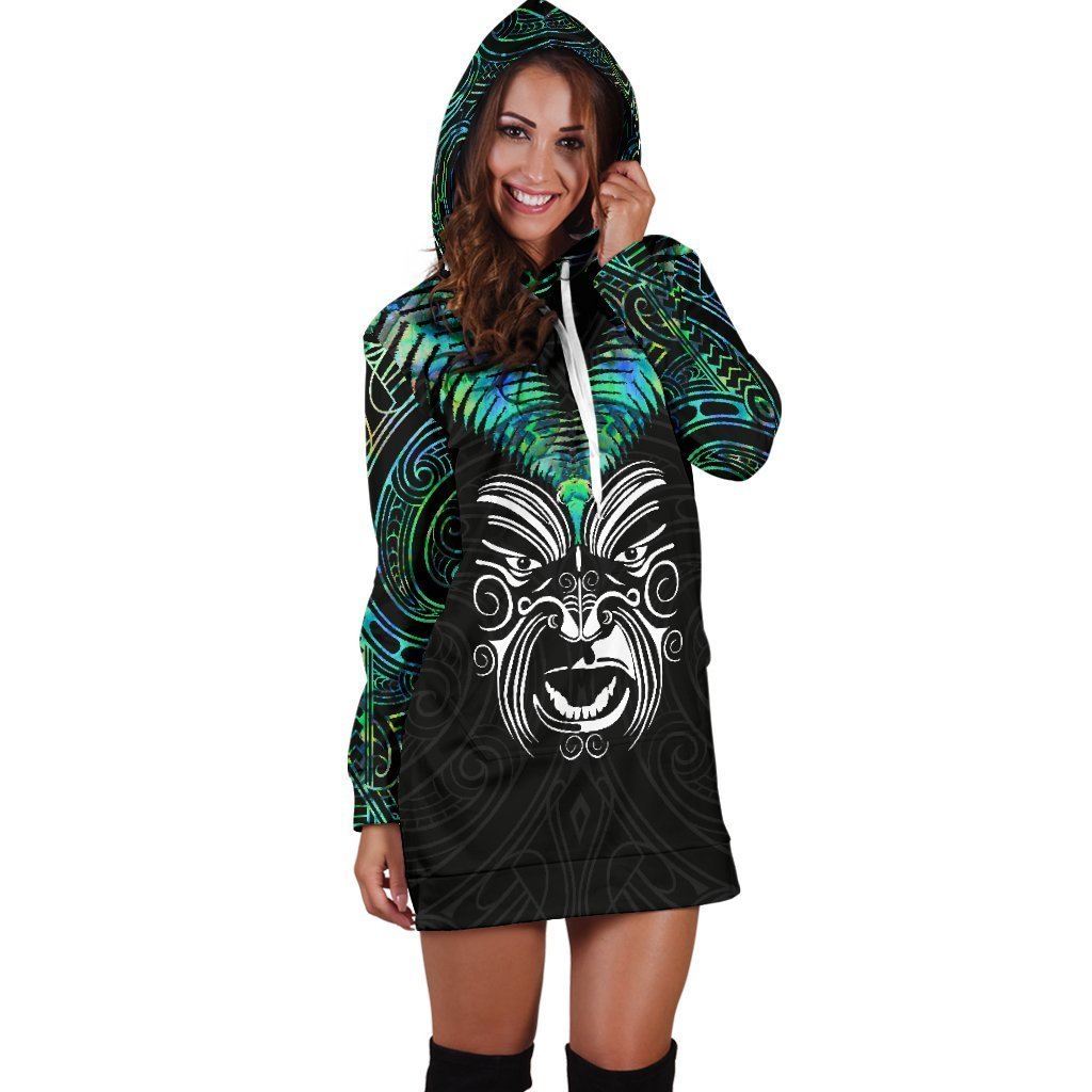 New Zealand Maori Moko Women's Hoodie Dress Paua Shell - Vibe Hoodie Shop