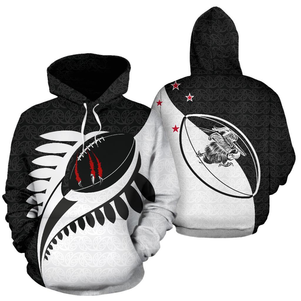 New Zealand Claws On Rugby Ball Hoodie Black - Vibe Hoodie Shop