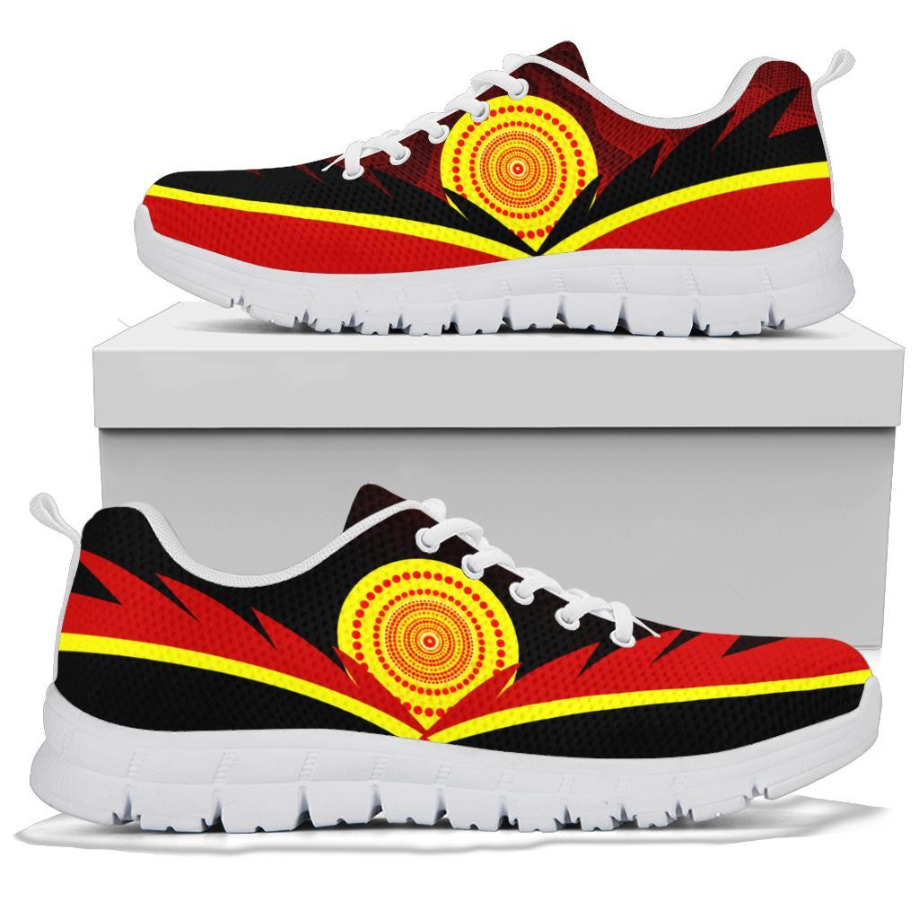 Aboriginal Sneakers - Indigenous Flag With Footprint Hand Art - Vibe Hoodie Shop