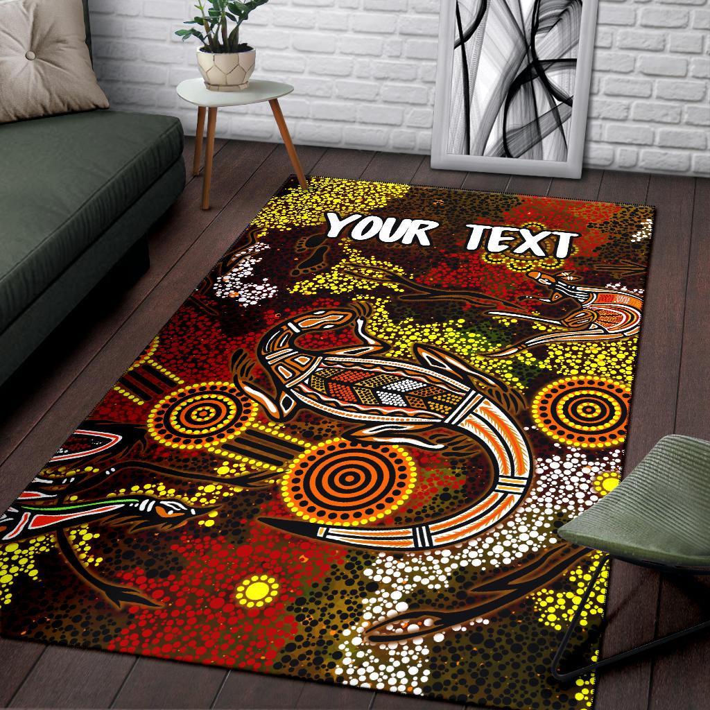 Custom Aboriginal Area Rug, Kangaroo and Lizard Dot Painting Art - Vibe Hoodie Shop