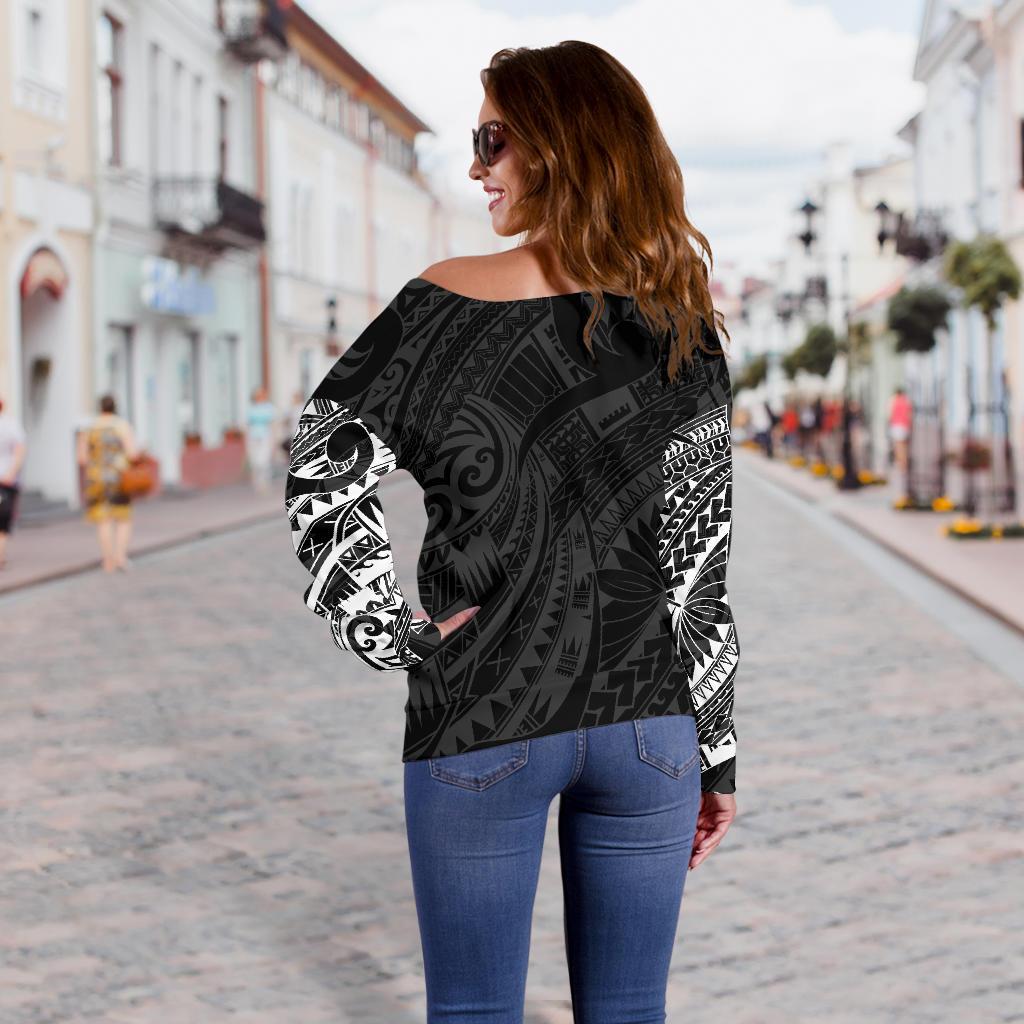 New Zealand Off Shoulder Sweater, Maori Turtle Tattoo Golf Shirts - White - Vibe Hoodie Shop