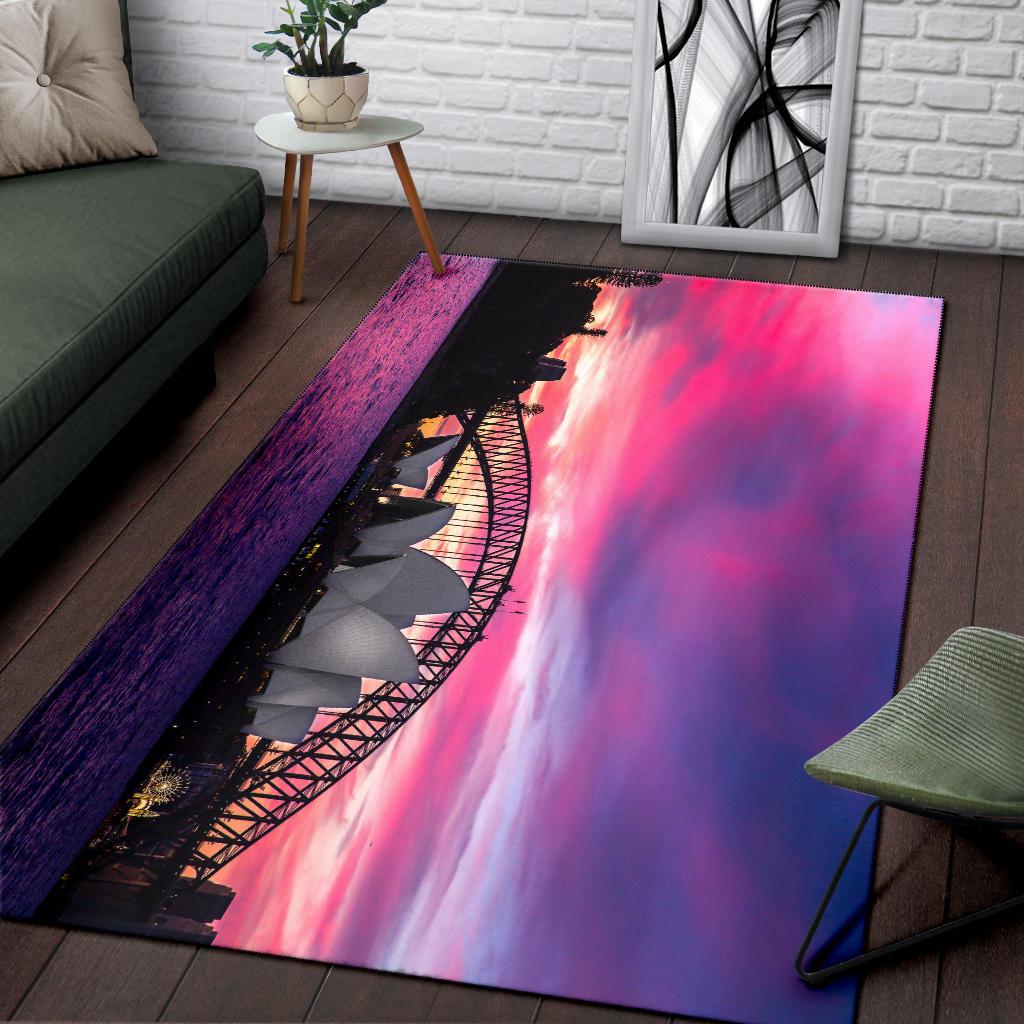 Area Rug - Sydney Opera Rug Nightfall Landscape Art - Vibe Hoodie Shop