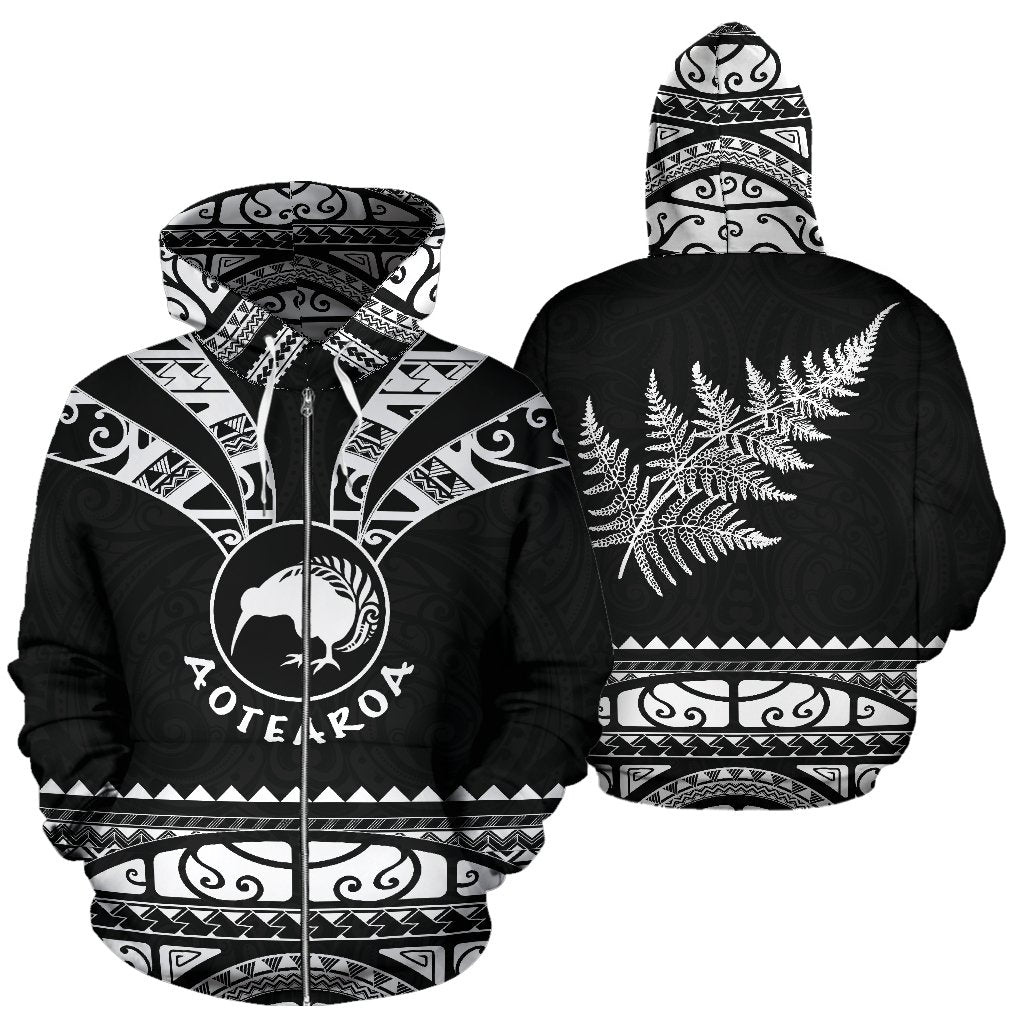 New Zealand Maori Zip Up Hoodie, Aotearoa Silver Fern Zipper Hoodie - Vibe Hoodie Shop