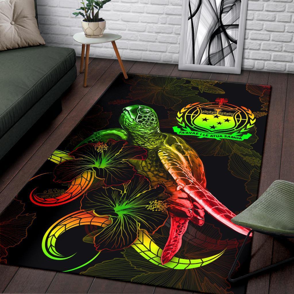 Samoa Polynesian Area Rugs - Turtle With Blooming Hibiscus Reggae - Vibe Hoodie Shop