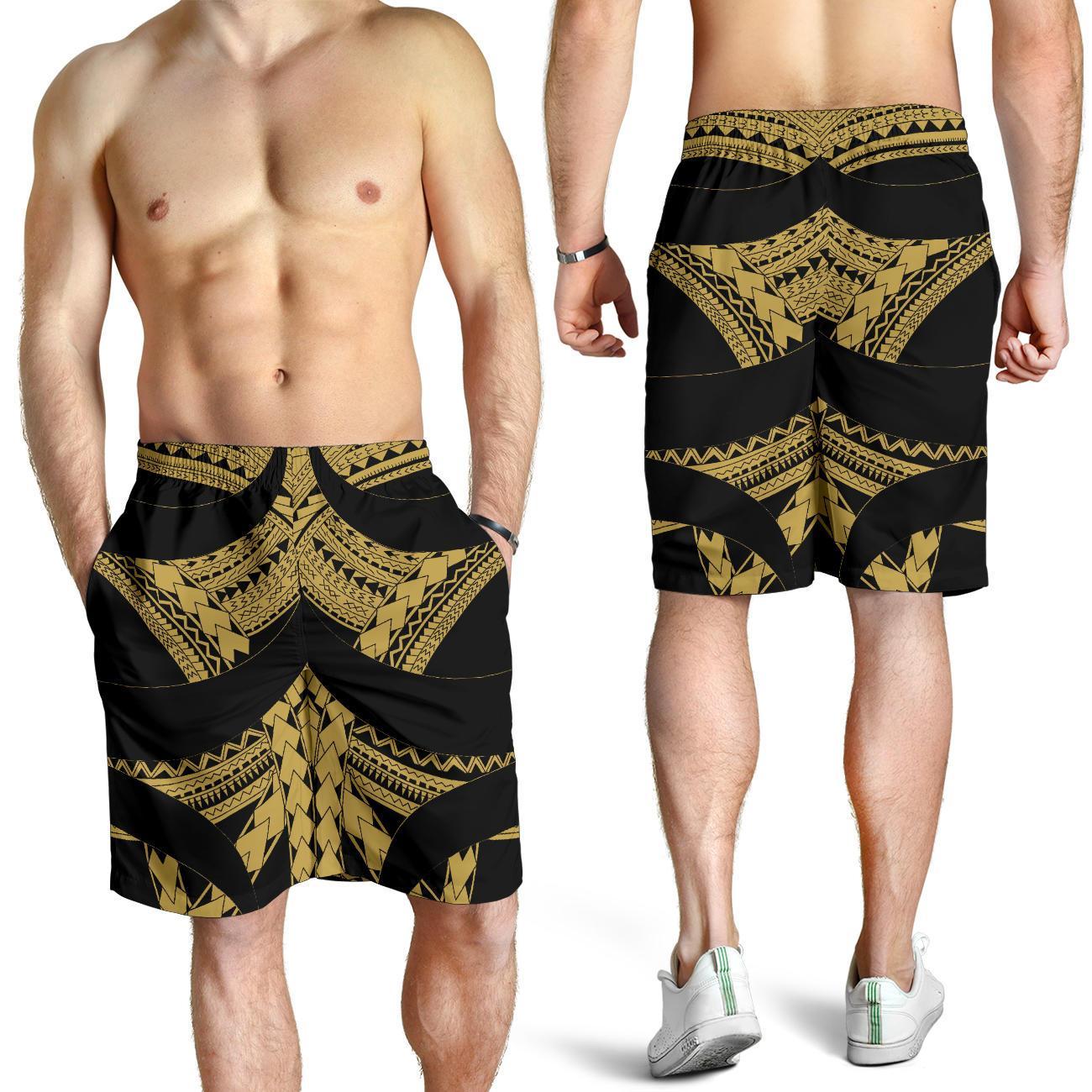 Samoan Tattoo All Over Print Men's Shorts Gold - Vibe Hoodie Shop