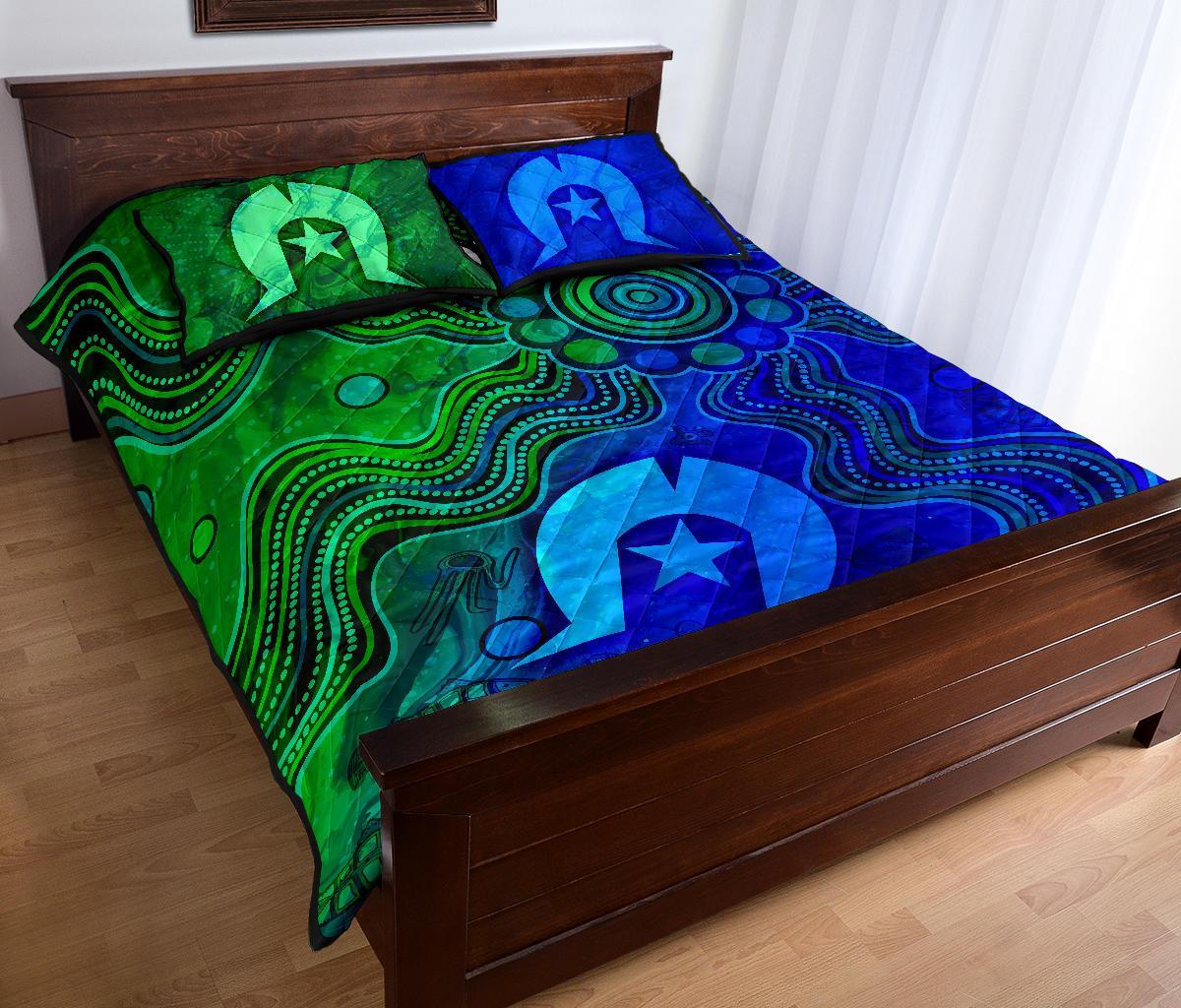 Custom Aboriginal Quilt Bed Set, Torres Strait Islands Flag - Vibe Hoodie Shop