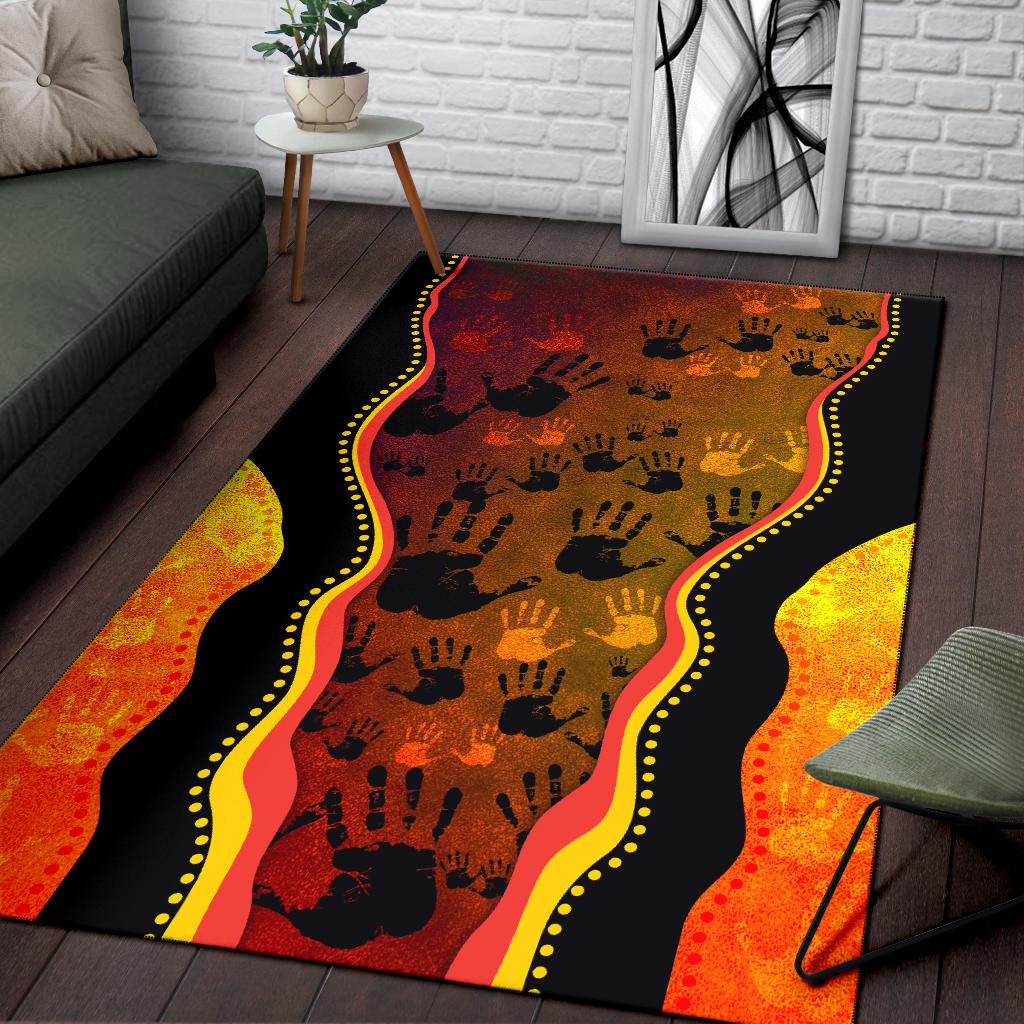 Area Rug, Aboriginal Rock Painting Hand Art Golden Style - Vibe Hoodie Shop